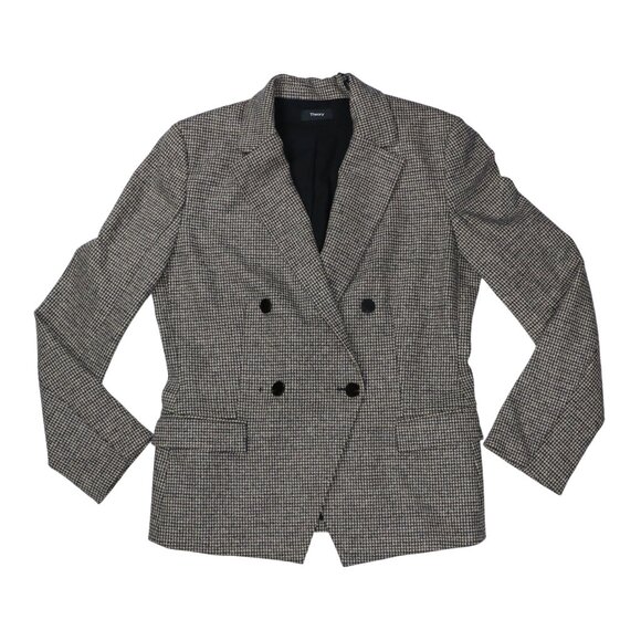 Theory Double Breasted Wool Blend Women's Blazer Jacket 12 NWT Tan/Black - Picture 1 of 1